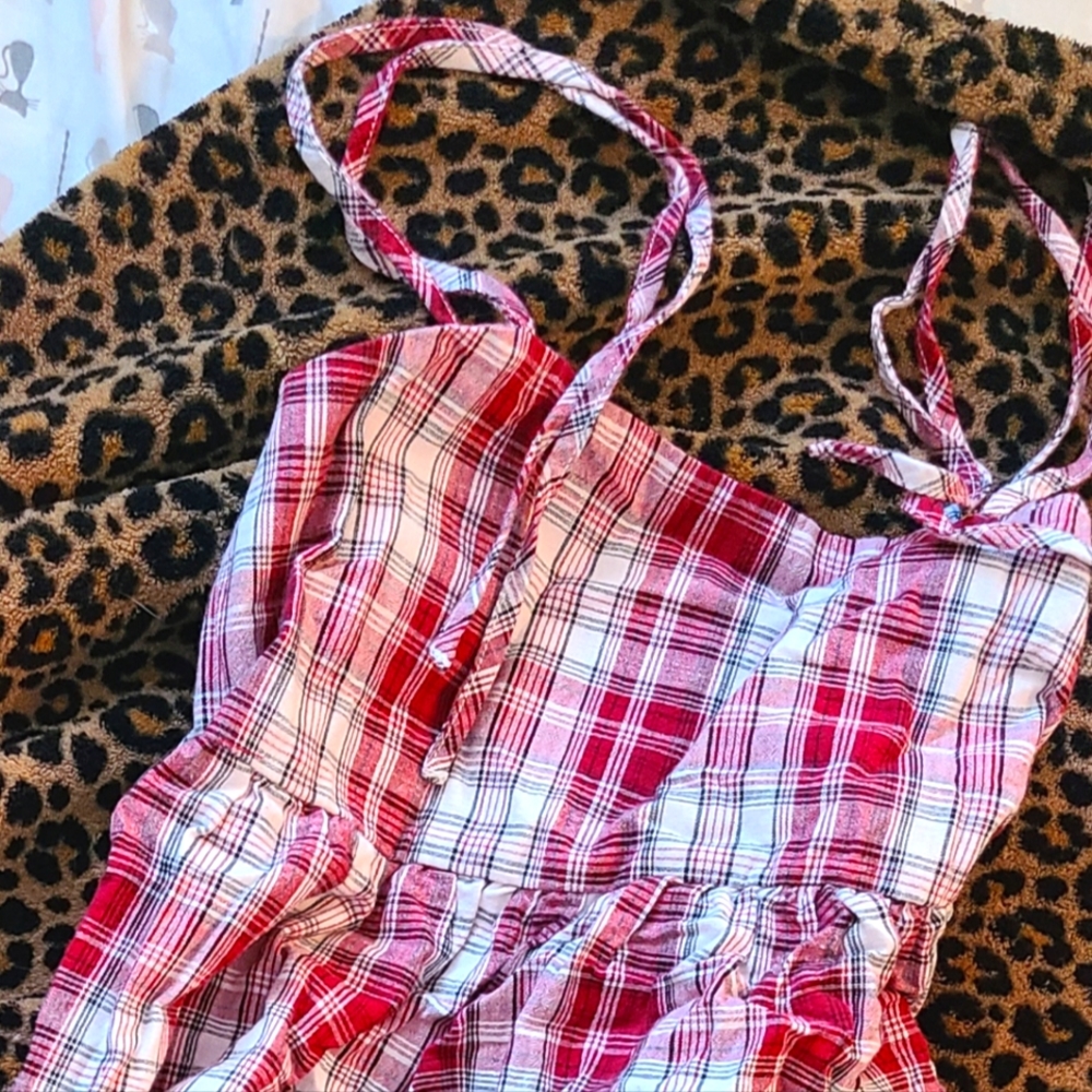 NWOT Flowy Plaid Babydoll Maroon Dress